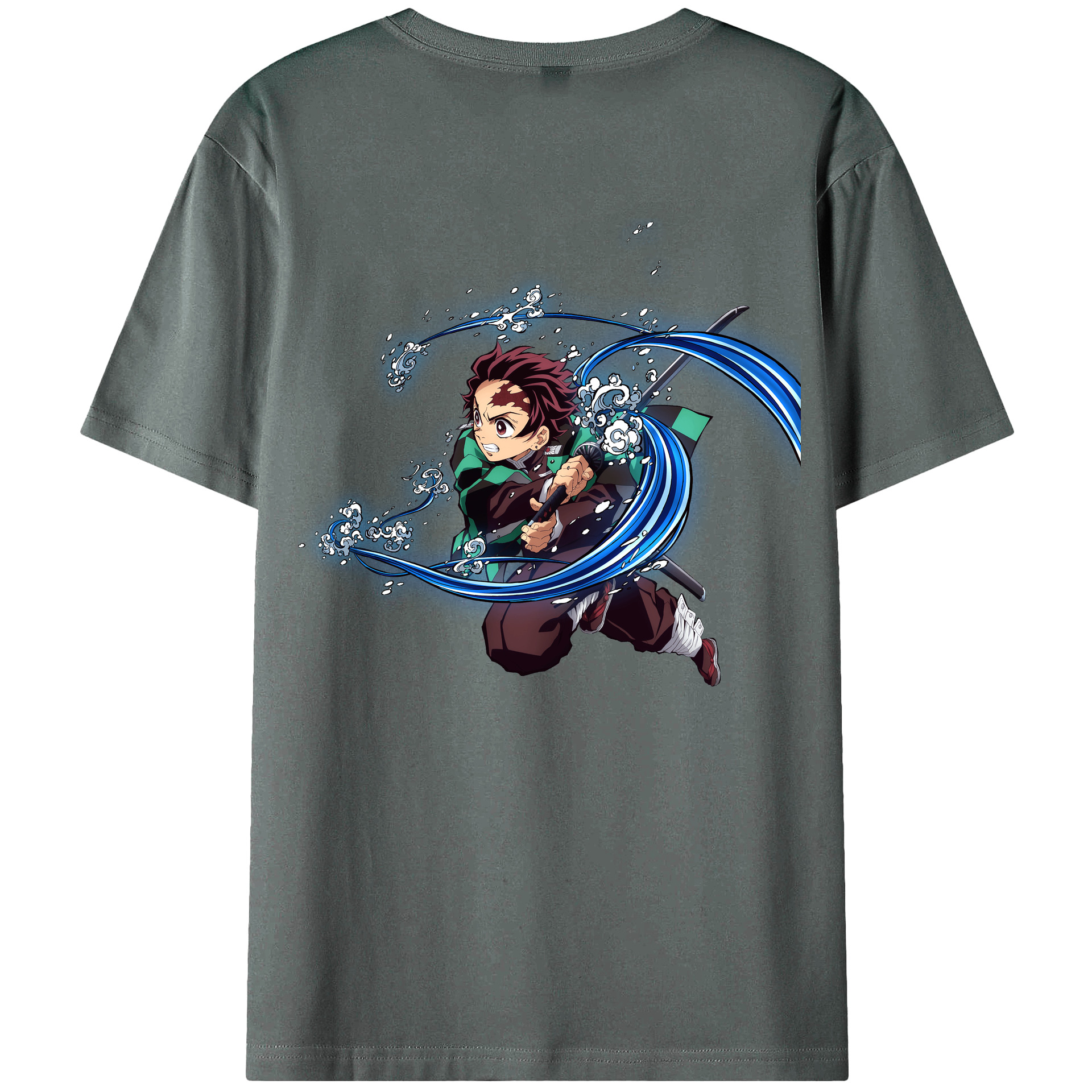 （画像用） 鬼滅の刃 竈門 炭治郎／かまど たんじろう Kamado Tanjirou 綿100％ メンズ半袖Tシャツ（バックプリント） 通気性